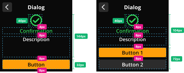Dialog layouts redlines from the SeedSigner design system